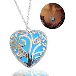 Forest Heart Glowing Necklace Silver Plated Bronze Jewelry,Glow Color:Royal Blue 18 Inches