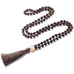 PNEIME Sandalwood Mala Beads 108 Necklace, Wood Mala Necklace, Hand Knotted Tibetan Wooden Prayer beads, Japa Mala Meditation Beads Yoga Necklace