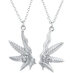 LUX ACCESSORIES SilverTone Best Buds BFF Friends Marijuana Weed Necklace Set (2pc)