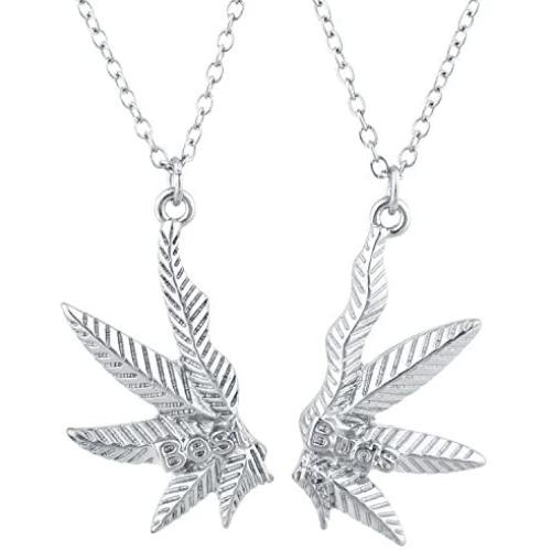LUX ACCESSORIES SilverTone Best Buds BFF Friends Marijuana Weed Necklace Set (2pc)