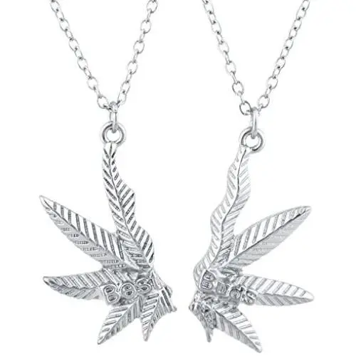 LUX ACCESSORIES SilverTone Best Buds BFF Friends Marijuana Weed Necklace Set (2pc) LUX ACCESSORIES SilverTone Best Buds BFF Friends Marijuana Weed Necklace Set (2pc)
