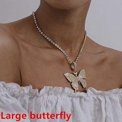 Fashion Layered Butterfly Pendant Micro Shiny Zircon Rhinestone Charm Tennis Chain Choker Necklace Punk Hip Hop Jewelry Gift for Men Women