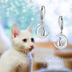 YFN Sterling Silver Unicorn Earrings, Cat Moon Opal Earrings Cat Lovers Gift, Owl Gifts Drop Leverback Earrings for Women