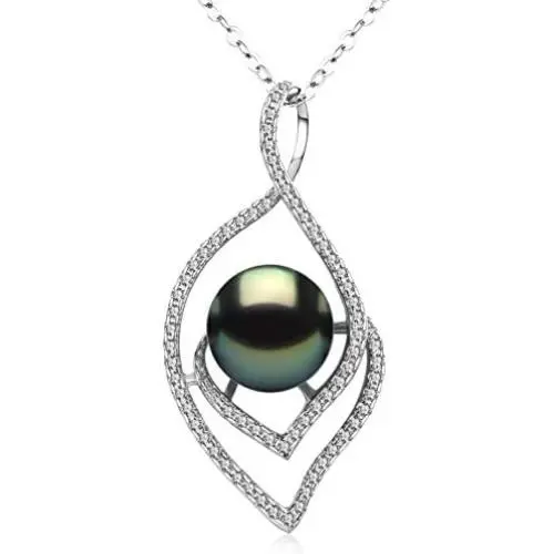 CHAULRI Lucky Peacock 9-10mm Genuine South Sea Tahitian Black Pearl Pendant Necklace 18K Gold Plated Sterling Silver - Jewelry Gifts for Women Wife Mom Daughter CHAULRI Lucky Peacock 9-10mm Genuine South Sea Tahitian Black Pearl Pendant Necklace 18K Gold Plated Sterling Silver - Jewelry Gifts for Women Wife Mom Daughter