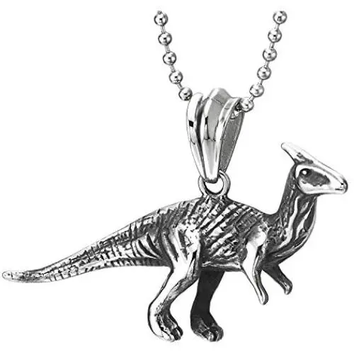 Vintage Stainless Steel Parasaurolophus Dinosaurs Pendant Necklace for Men Women, 30 in Ball Chain Vintage Stainless Steel Parasaurolophus Dinosaurs Pendant Necklace for Men Women, 30 in Ball Chain