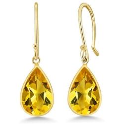 Gem Stone King 14K Yellow Gold Natural Citrine Gemstone Drop Earrings For Women, Fine Jewelry Pear Shape 8X12MM