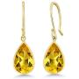 Gem Stone King 14K Yellow Gold Natural Citrine Gemstone Drop Earrings For Women, Fine Jewelry Pear Shape 8X12MM