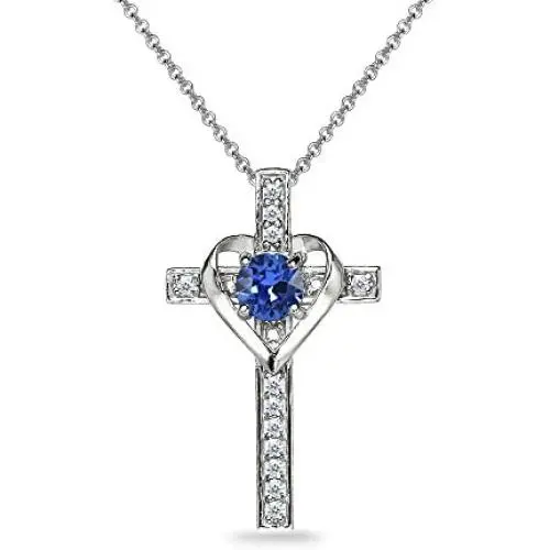 Sterling Silver Heart in Cross Pendant Necklace Made with Swarovski Crystals Sterling Silver Heart in Cross Pendant Necklace Made with Swarovski Crystals