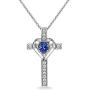 Sterling Silver Heart in Cross Pendant Necklace Made with Swarovski Crystals
