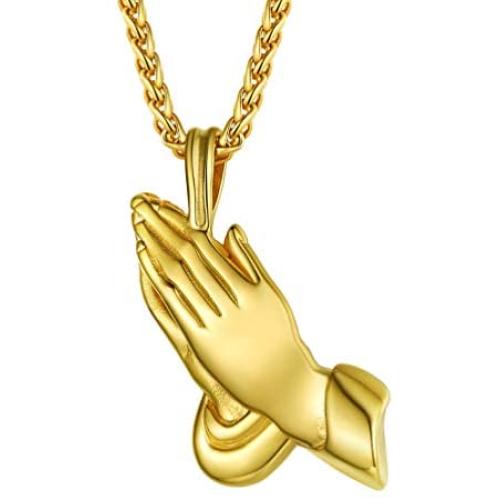 PROSTEEL Lords Prayer Necklace, Stainless Steel Praying Hands Pendant & Chain, Mens Womens Necklace, 22inch-24inch, Come Gift Box