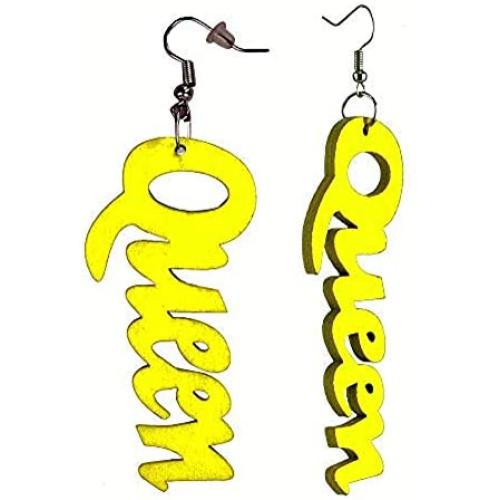 Womens Afrocentric African Text Wood Dangle Pierced Earrings