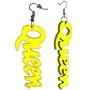 Womens Afrocentric African Text Wood Dangle Pierced Earrings