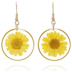 Bonaluna Pressed Flower Circle Drop Earrings