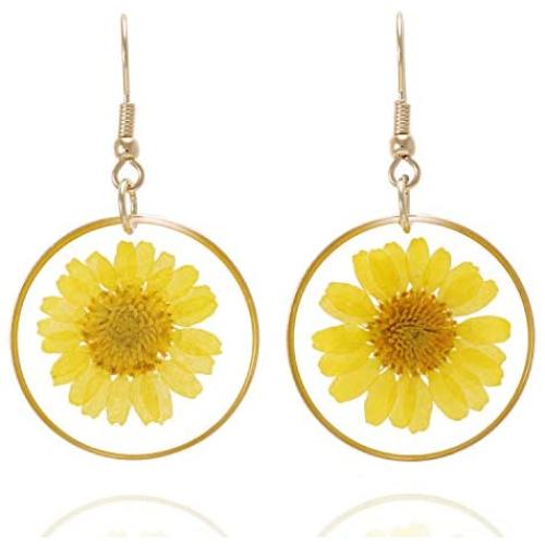 Bonaluna Pressed Flower Circle Drop Earrings