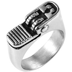 HZMAN Hip Hop Retro Mens Classic Silver Cool Punk Motorcycle Style Stainless Steel Silver Ring