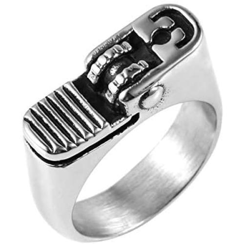 HZMAN Hip Hop Retro Mens Classic Silver Cool Punk Motorcycle Style Stainless Steel Silver Ring