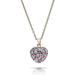 14K Gold Pave Austrian Crystal Heart Pendants in 18 inch chain