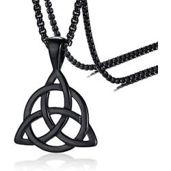 PJ Jewelry Mens Stainless Steel Irish Celtic Knot Triquetra Trinity Triangle Pendant Necklaces with 24'' Box Chain