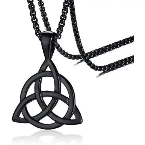 PJ Jewelry Mens Stainless Steel Irish Celtic Knot Triquetra Trinity Triangle Pendant Necklaces with 24'' Box Chain PJ Jewelry Mens Stainless Steel Irish Celtic Knot Triquetra Trinity Triangle Pendant Necklaces with 24'' Box Chain