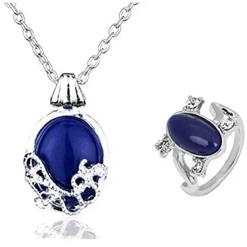 JinYu 2 Set Unisex Vampire Diaries Elena Sapphire Crystal Daylight Ring and Katherine Sapphire Crystal Pendant Daywalking Necklace JinYu 2 Set Unisex Vampire Diaries Elena Sapphire Crystal Daylight Ring and Katherine Sapphire Crystal Pendant Daywalking Necklace