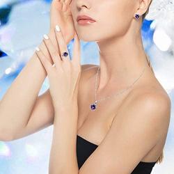 Uloveido Big Heart Shape Crystal Drop Pendant Necklace, Earrings and Rings Wedding Jewelry Set for Bridal Women Birthday Anniversary T481
