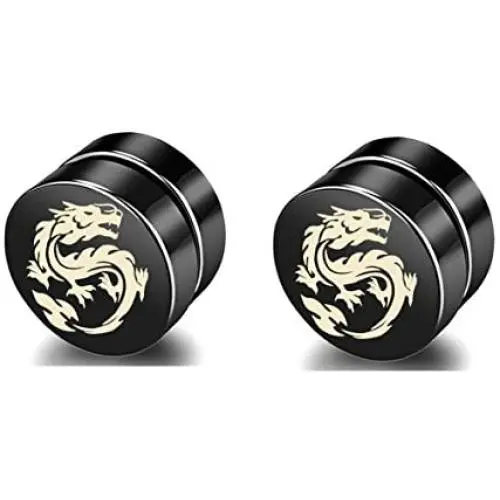 Xusamss Punk Stainless Steel Animal Dragon Magnet Clip On Earrings Xusamss Punk Stainless Steel Animal Dragon Magnet Clip On Earrings