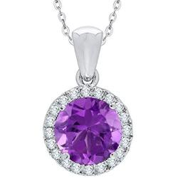 KATARINA Prong Set Diamond and Amethyst Halo Pendant Necklace in Gold or Silver (1 7/8 cttw, J-K, SI2-I1)