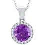 KATARINA Prong Set Diamond and Amethyst Halo Pendant Necklace in Gold or Silver (1 7/8 cttw, J-K, SI2-I1)