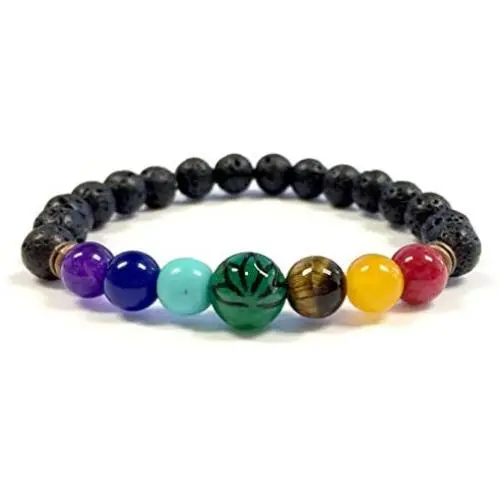 Chakra Bracelet For Women Real Stones - 7 Chakra Beads Bracelet - Healing Bracelet Hand Painted Lotus Diffuser Stretch Bracelet For Women Men Lava Stone 7.25'' Length Chakra Bracelet For Women Real Stones - 7 Chakra Beads Bracelet - Healing Bracelet Hand Painted Lotus Diffuser Stretch Bracelet For Women Men Lava Stone 7.25'' Length