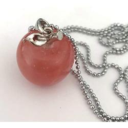 Lovastar Stone Pendant Necklace Pure Natural Crystal Gemstone Christmas Apple Shape for Women and Girls Leather Rope Cross Chain Pendant Fashion Jewelry