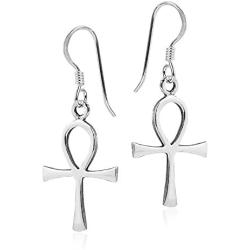 Egyptian Ankh Symbol of Life Cross .925 Sterling Silver Dangle Earrings