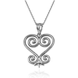 Sterling Silver African Adinkra Sankofa Heart Pendant Necklace