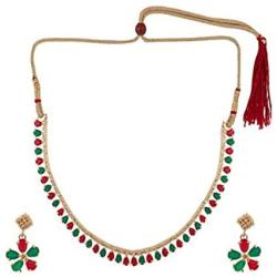 Sansar India Sleek Lightweight Necklace Earrings Indian Jewelry Set for Girls and Women