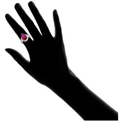 Jewelili Sterling Silver 14x9mm Pear Created Ruby and Round Created White Sapphire Teardrop Halo Ring