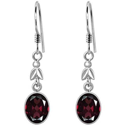 Red Garnet 4.43 Ct Oval 925 Sterling Silver Dangle Earrings Christmas Gifts For Women By Orchid Jewelry