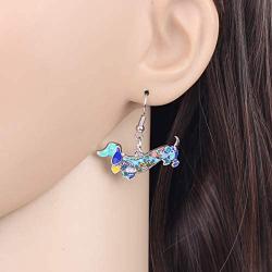 NEWEI Enamel Alloy Dachshund Dog Earrings Dangle Drop Fashion Cute Animal Jewelry for Women Girls Gift Charms