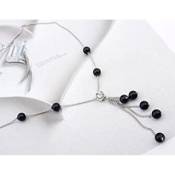 Crystalline Azuria Black Crystal Simulated Pearls Set Strand Necklace 18'' Stud Earrings 18 ct White Gold Plated for Women