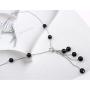Crystalline Azuria Black Crystal Simulated Pearls Set Strand Necklace 18'' Stud Earrings 18 ct White Gold Plated for Women