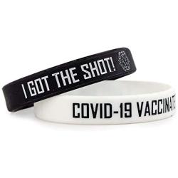 Grand Parfums I GOT The Shot, COVID-19 Vaccinated, Set of 1 Black and 1 White Stretch Bracelets - Colorful Non-Toxic Silcone Wristband One-Size Fits Adults, Vaccination Identification Support