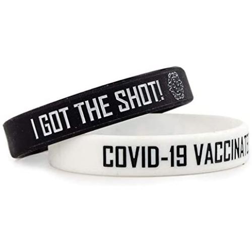 Grand Parfums I GOT The Shot, COVID-19 Vaccinated, Set of 1 Black and 1 White Stretch Bracelets - Colorful Non-Toxic Silcone Wristband One-Size Fits Adults, Vaccination Identification Support