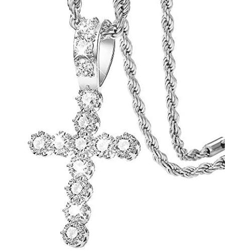 willtx Pendent Necklace for Men and Women with Bling Bling Iced Out Cubic Zirconia Diamond 18K Gold Silver Stainless Steel Rope Chain 24 inch Hip Hop Style Jewelry