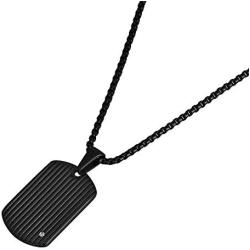 Geoffrey Beene Stainless Steel Mens Dog Tag Necklace with Cubic Zirconia Stone