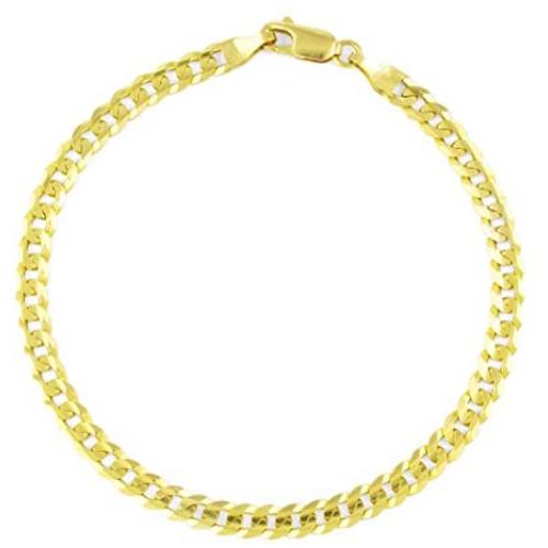 Nuragold 14k Yellow Gold 4.5mm Cuban Curb Link Chain Bracelet, Mens Womens Lobster Lock 7'' 7.5'' 8'' 8.5'' 9''