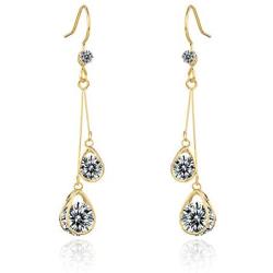 Cubic Zirconia CZ Drop Earrings Womens Long Wedding Bridal Crystal Rhinestone Zircon Linear Dangle Earrings for Women Girls Bride Bridesmaids Party Prom Fashion Jewelry