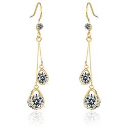 Cubic Zirconia CZ Drop Earrings Womens Long Wedding Bridal Crystal Rhinestone Zircon Linear Dangle Earrings for Women Girls Bride Bridesmaids Party Prom Fashion Jewelry