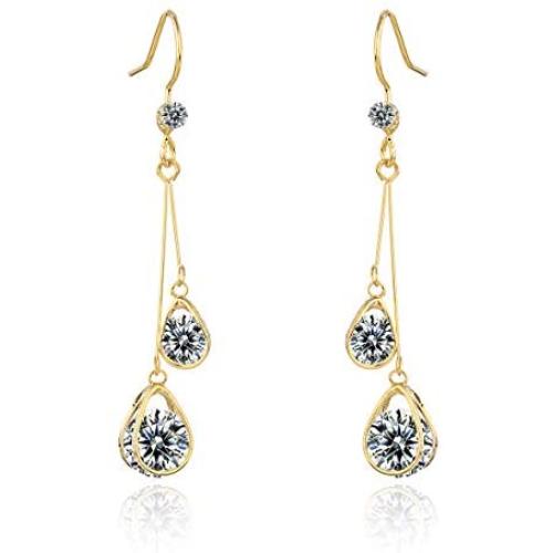 Cubic Zirconia CZ Drop Earrings Womens Long Wedding Bridal Crystal Rhinestone Zircon Linear Dangle Earrings for Women Girls Bride Bridesmaids Party Prom Fashion Jewelry