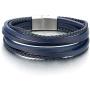 COOLSTEELANDBEYOND Mens Womens Multi-Strand Navy Blue Braided Leather Bracelet Wristband with Steel Magnetic Clasp