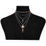 FIBO STEEL 16 Pcs Layered Choker Necklaces Vintage Knuckle Rings Set for Women Tag Coin Cross Crucifix Pendant Necklace Stackable Midi Finger Ring Jewelry Set