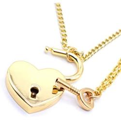 Yilanair Gold Heart Layer Necklace Jewelry with Lock Key Pendant Long Chain Padlock Choker Necklace for Girls