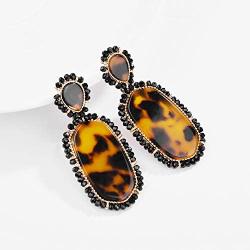 Nicole Miller New York Leopard Print Oblong Shaped Acrylic Black Beads Fashion Dangle Earrings